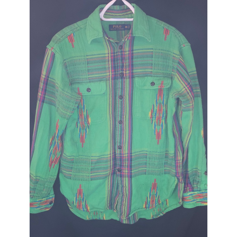 Polo Ralph Lauren XS Plaid Shirt Jacket Green Aztec Western Button Down Men's XS